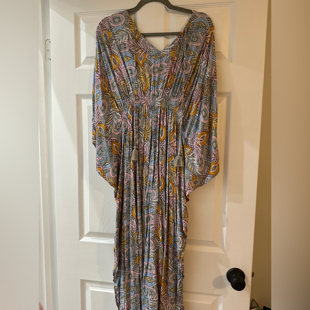 GiGio blue and Orange  Maxi Sundress with Dolman Sleeves